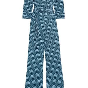 Diane Von Furstenberg Blue Geometric Silk Jumpsuit